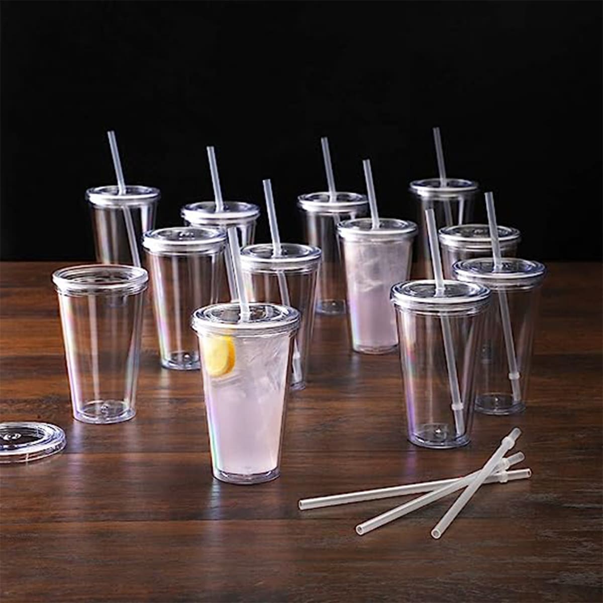 1入組透明450毫升玻璃杯，帶吸管和蓋子，簡單便攜式飲用水瓶 - 無色 - 查看 1