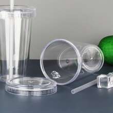 1入組透明450毫升玻璃杯，帶吸管和蓋子，簡單便攜式飲用水瓶 - 無色 - 查看 9