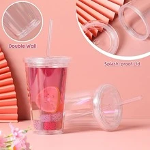 1入組透明450毫升玻璃杯，帶吸管和蓋子，簡單便攜式飲用水瓶 - 無色 - 查看 2