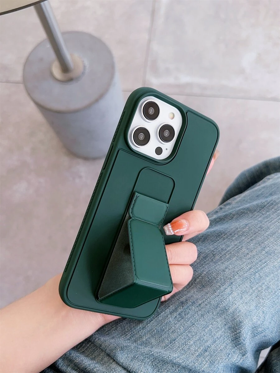 Apple With Phone Charm Solid Phone Case With Foldable Holder Waterproof Shockproof Anti-Fall Scratch Resistant - Olive Green - View 1