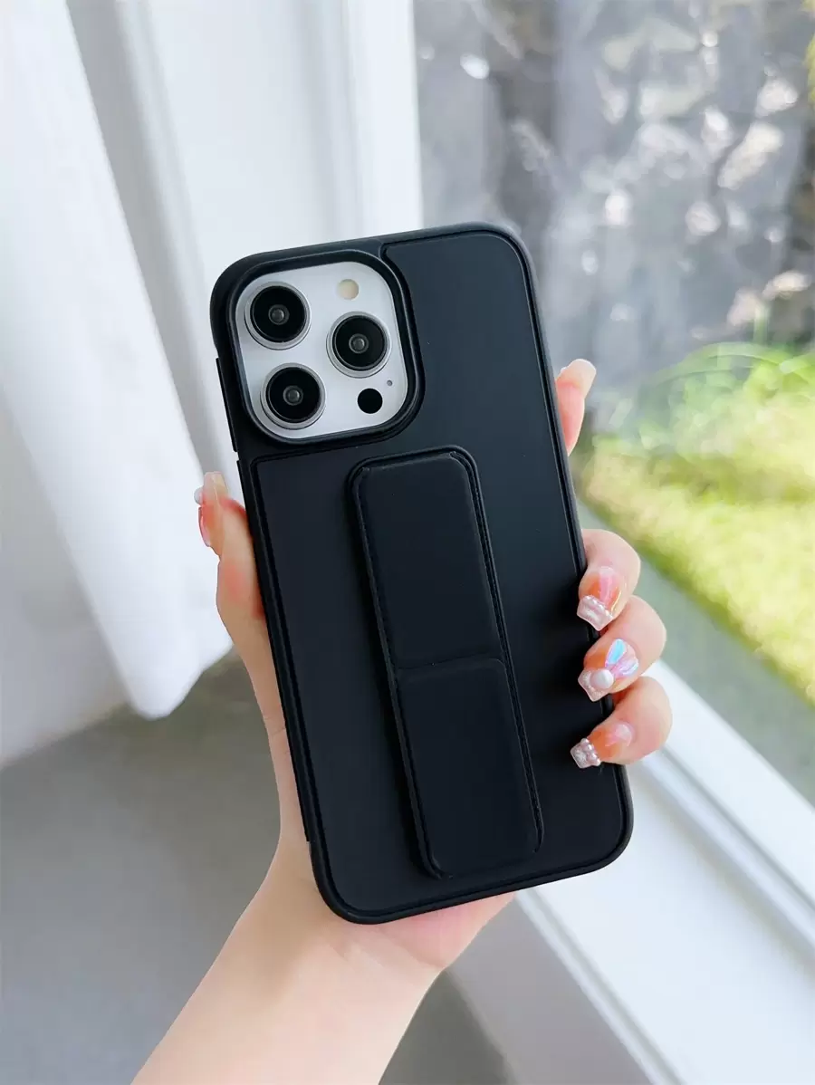 Apple Phone Holder Solid Phone Case With Foldable Holder Compatible With IPhone15/15Plus/15Pro/15Promax Waterproof Shockproof Anti-Fall Scratch Resistant - Black - View 1