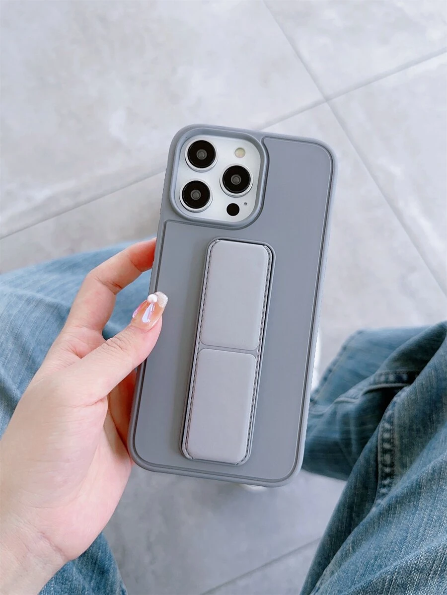Funda de teléfono sólida de Apple con soporte plegable, resistente al agua, a los golpes, a las caídas y a los arañazos - Gris - Ver 1