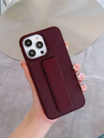 勃艮第苹果纯色手机壳带可折叠支架，适用于 15/15Plus/15Pro/15Promax 防水防震防摔防刮