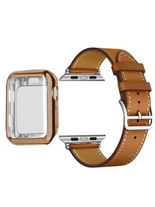 Huastonband Compatible With Apple Watch Band And Watch Protective Case Cover Rose Gold 38mm 41mm 42mm 40mm 44mm 45mm, Series SE/S11/S10/S9/S8/S7/S6/S5 Classic Fashion Ultra-Thin Comfortable Soft Band And Dust-Proof Anti-Drop Rose Gold Screen Protector Protective Case Cover For Men And Women Smartwatch Accessories Wristband, Summer Women's Accessories Beach Party Event Dance Festival Gift Graduation Season Back To School Season. - Brown - View 2