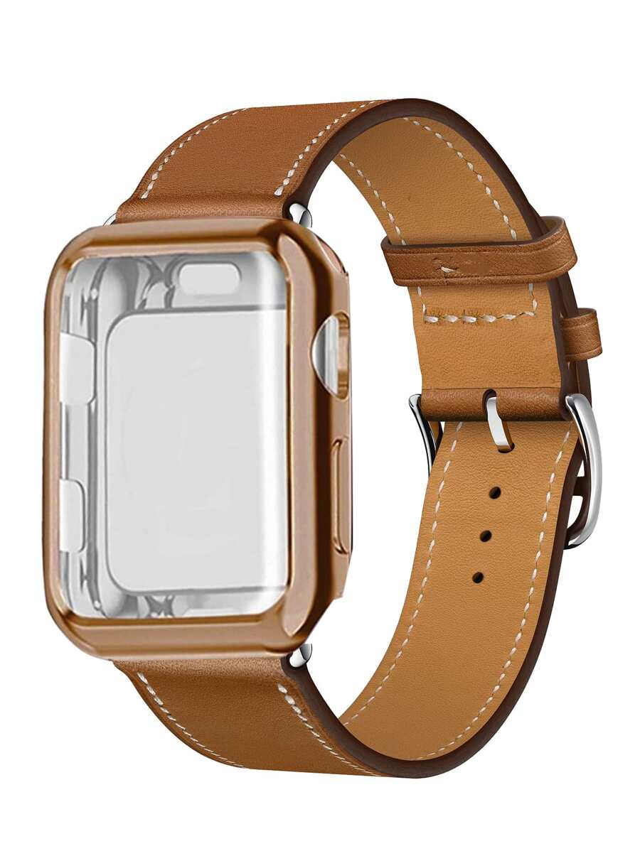 Huastonband Compatible With Apple Watch Band And Watch Protective Case Cover Rose Gold 38mm 41mm 42mm 40mm 44mm 45mm, Series SE/S11/S10/S9/S8/S7/S6/S5 Classic Fashion Ultra-Thin Comfortable Soft Band And Dust-Proof Anti-Drop Rose Gold Screen Protector Protective Case Cover For Men And Women Smartwatch Accessories Wristband, Summer Women's Accessories Beach Party Event Dance Festival Gift Graduation Season Back To School Season. - Brown - View 1