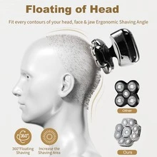 KOMINGDON 9D Electric Head Shaver For Bald Men Upgraded 5-In-1 IPX6 Waterproof Wet/Dry Grooming Kit Cordless Rechargeable Bald Head Razor For Home&Travel Gift - Silver - View 3