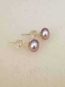 Natürliche 7-8mm Bun Purpur Freshwater Perlen und S925 Ohrstecker, ein Paar