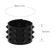 Pulsera de pinchos de PU negro a presión ancha de estilo punk, muñequera para hombres y mujeres, joyería de mano gótica tipo brazalete de roca - Negro - Ver 4