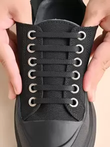 16 pièces/paquet Lacets de chaussures sans nœud en silicone, lacets élastiques noirs convenant aux baskets, chaussures décontractées, chaussures de sport pour un port quotidien. Idées cadeaux d'accessoires pour chaussures - Noir - Voir 3