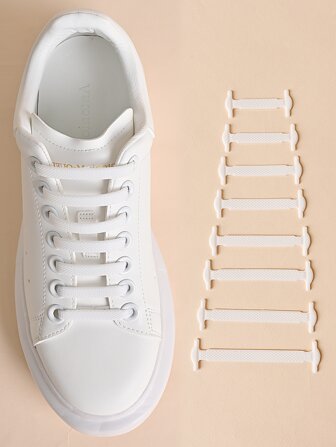 16pcs/Pack White Silicone No Tie Shoe Laces, Stretch Shoelaces For Sneakers, Casual Shoes, Sports Shoes, Combat Boots For Summer Daily Wear,Shoes Accessories Gift Ideas