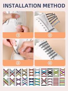 16条/包灰色硅胶弹性免系带鞋带，适用于运动鞋、休闲鞋、运动鞋、军靴 - 灰色 - 查看 4