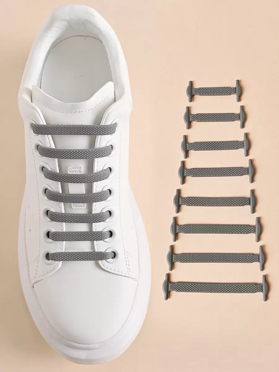 16条/包灰色硅胶弹性免系带鞋带，适用于运动鞋、休闲鞋、运动鞋、军靴