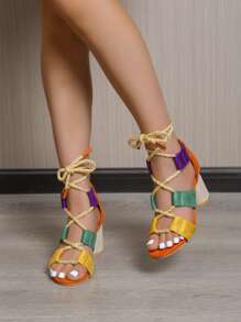女性性感&酷條帶羅馬涼鞋,新品到貨,厚跟,彩色設計,夏天