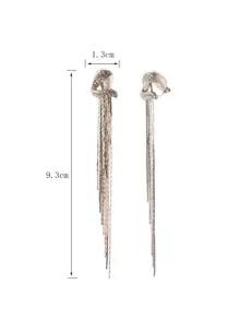 1 对银色长流苏和水钻装饰夹式耳环，无需穿孔，优雅的耳饰，可作为 2023 年新年礼物送给女士