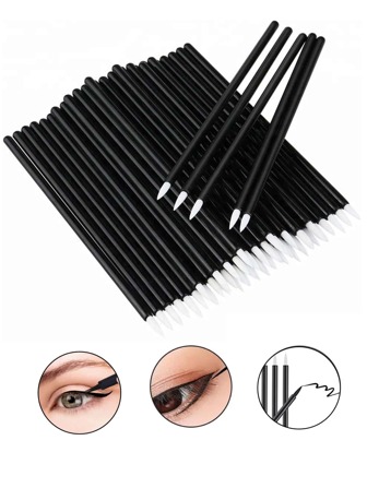 50Pcs Disposable Eyeliner Brushes With Cap Professional Micro Eye Makeup Applicators Wand Mini Cosmetic Tools, Eyebrow Brush, Eyeshadow Brush, Brush