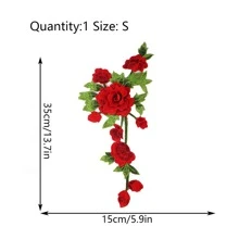 1入組牡丹刺繡貼花,水溶性蕾絲,手掌縫紉胸部花朵刺繡貼布適用於服裝配件 - 紅色 - 查看 3