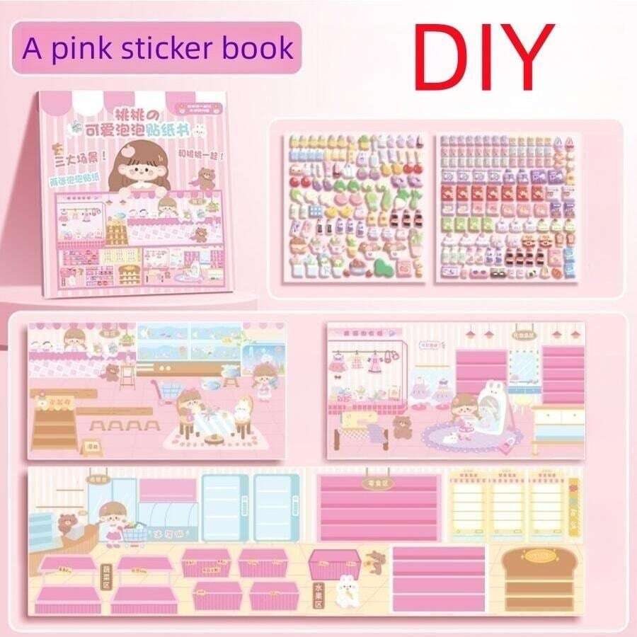 DIY Divertido escena burbuja Pegatina Libro dulce 3d impermeable patrón para Álbum de recortes & ropa material en rosado , 1 pieza - Multicolor - Ver 1