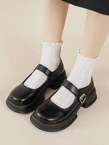 時尚厚鞋底學院風瑪麗珍鞋 - 黑色 - 查看 3
