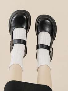 時尚厚鞋底學院風瑪麗珍鞋 - 黑色 - 查看 2