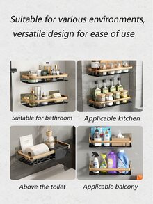 1 pieza Lavabo montado en la pared cuarto de baño estante para inodoro , ducha , , perforar necesario - Negro - Ver 10