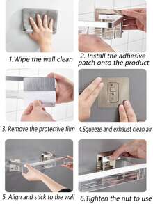 1 pieza Lavabo montado en la pared cuarto de baño estante para inodoro , ducha , , perforar necesario - Negro - Ver 11