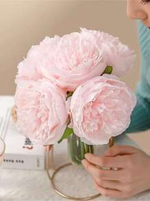1 Bouquet 5 Heads Artificial Peony Big Silk Flower Leaf Home Garden Office Wedding Party Fake Flowers Festival Bar Decoration For Wedding Decoration, Valentine'S Day Decor, Birthday Decor, Anniversary Decor, Holiday Decor, Graduation Decoration, Party Decor Supplies, Holiday Gifts - 淺粉色 - 查看 3