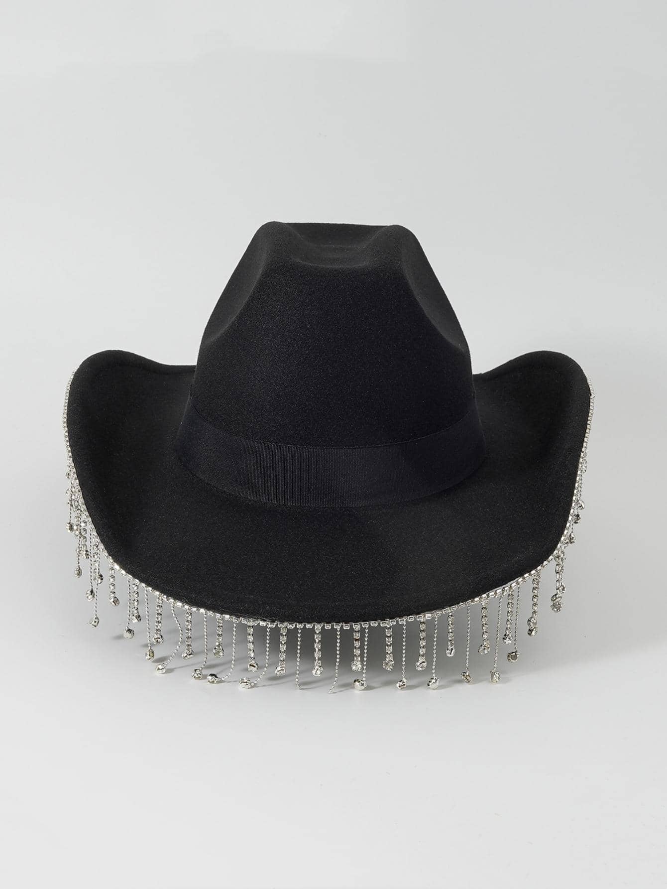 1pc Rhinestone Cowgirl Hat And Black Cowboy Hat, Rhinestone Fringe