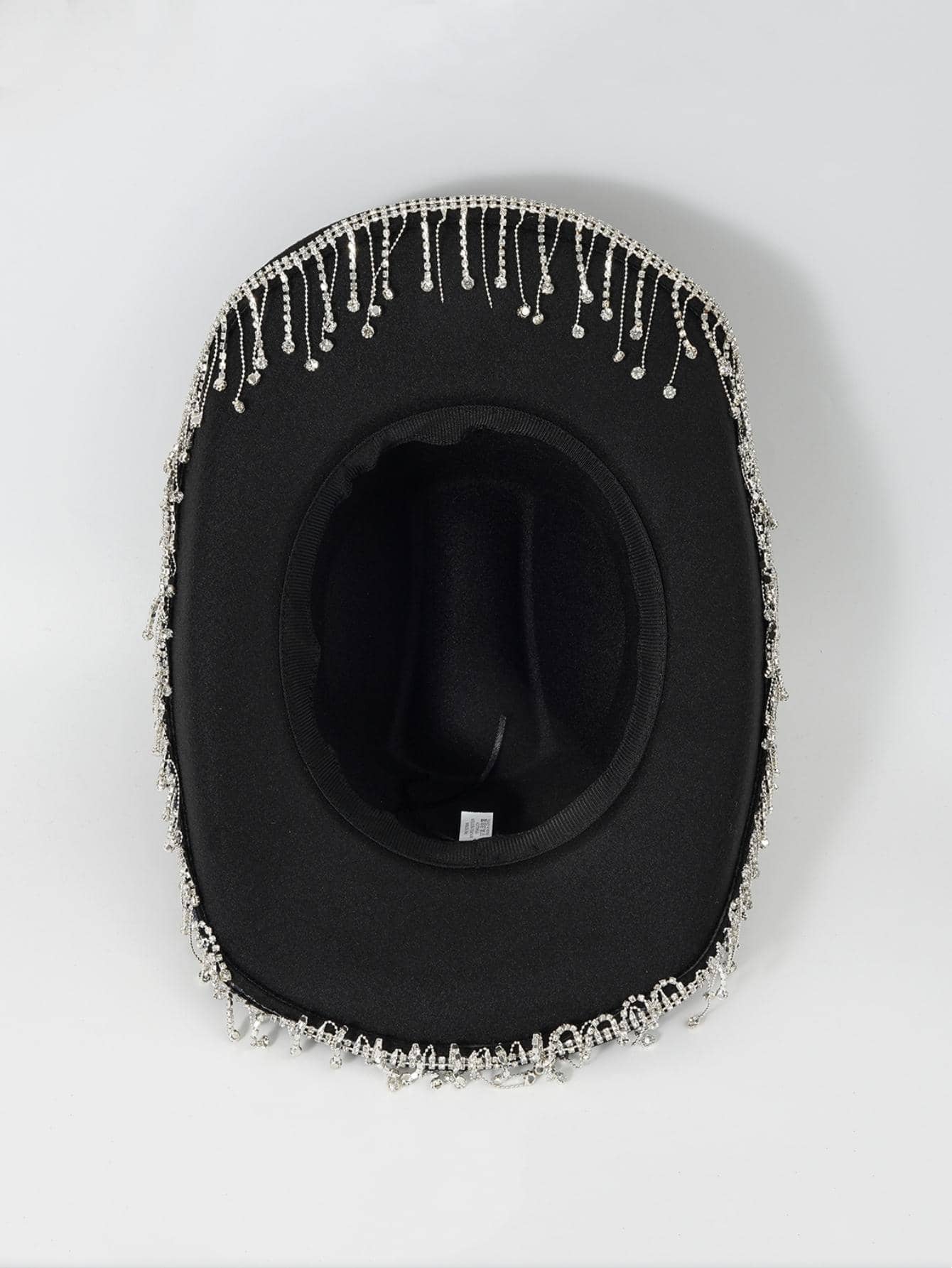1pc Rhinestone Cowgirl Hat And Black Cowboy Hat, Rhinestone Fringe