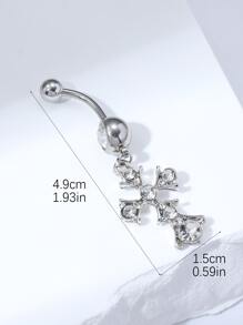 1pc Silver Casual & Fashionable Cross Design Belly Button Ring Set With Rhinestones, Suitable For Ladies' Birthday Parties - Silver - View 4