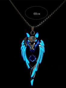 1pc Men's Vintage Street Style Night Glow Wolf Pendant Necklace - Multicolor - View 6
