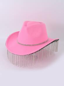 1 pieza (con estilo de fiesta) Sombrero de jazz brillante para mujer con diseño de flecos de strass, adecuado para actuaciones sobre el escenario, sombreros de moda, sombreros nupciales, Halloween - Rosado Sandía - Ver 2