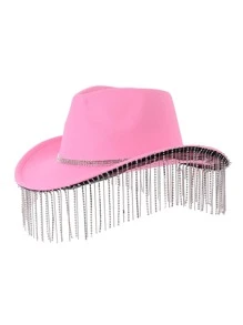 1 pieza (con estilo de fiesta) Sombrero de jazz brillante para mujer con diseño de flecos de strass, adecuado para actuaciones sobre el escenario, sombreros de moda, sombreros nupciales, Halloween - Rosado Sandía - Ver 1