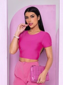 Women Tank Tops & Camis - 玫紅色 - 查看 3