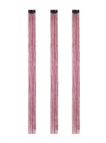 3入組夾式髮絲套裝，耐熱閃光金屬絲接發，帶夾子，仙女發閃閃髮絲節日禮品派對炫目髮飾，適合女式女孩兒童 - 粉色 - 查看 2