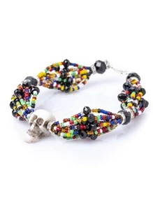 Pulsera De Muerto Craneo 10 Hilos Cristal - Multicolor - Ver 2