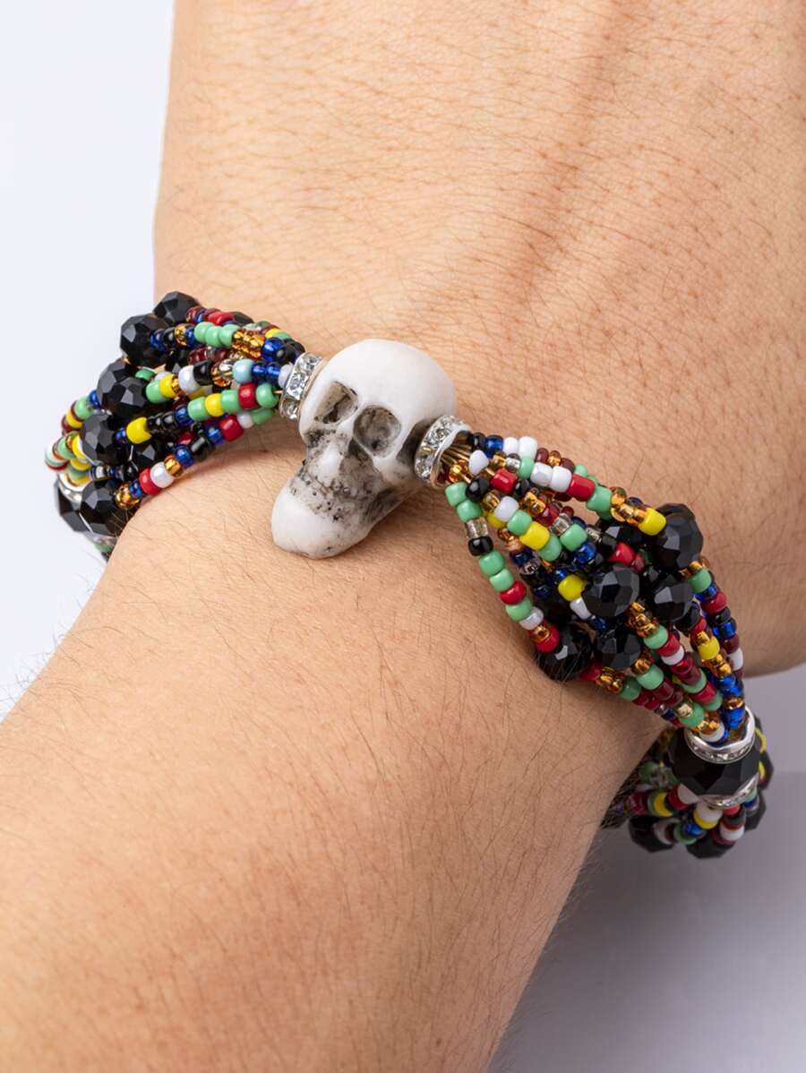 Pulsera De Muerto Craneo 10 Hilos Cristal - Multicolor - Ver 1