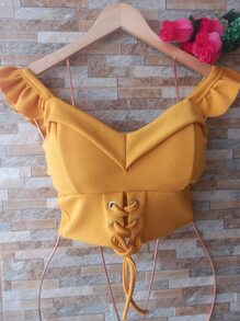 Cropped Coração Feminina - Amarelo - Visão 1