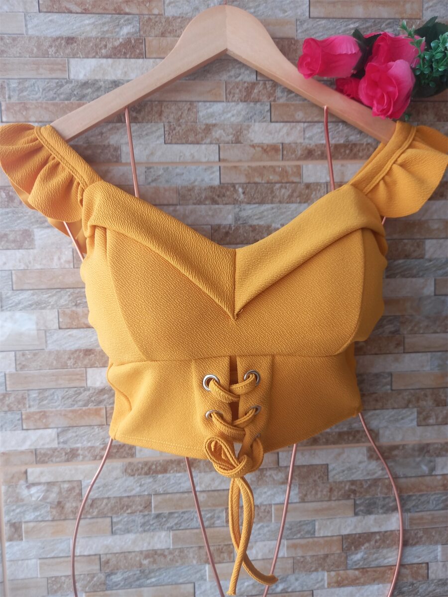 Cropped Coração Feminina - Amarelo - Visão 1