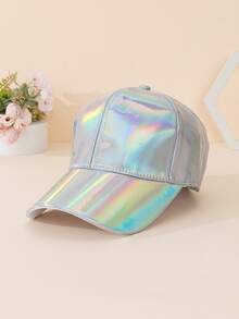 1pc Unisex Silver Holographic Pu Material Waterproof & Windproof & Cool Baseball Cap, Suitable For Daily Wear - Multicolor - View 1