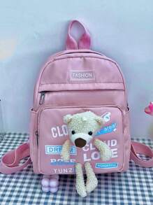 Mochila Feminina Infantil Pequena com Decoração de Urso Ursinho Mochila Fofa Casual - Malva - Visão 1