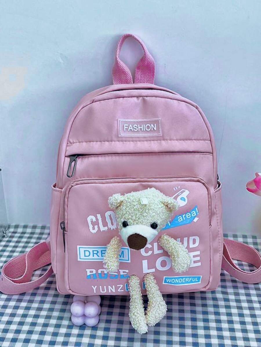 Mochila Feminina Infantil Pequena com Decoração de Urso Ursinho Mochila Fofa Casual - Malva - Visão 1