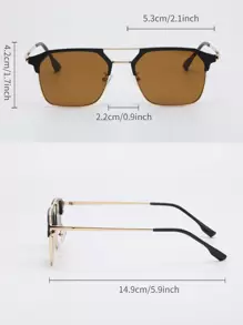 1pc Square Metallic Decor Pilot Style Fashion Sunglasses Elegant Sunglasses Sun Glasses Beach Accessories Sun Glasses Sunglasses Shades For Summer Beach Vacation,Outdoor,Travel - 棕色 - 查看 3