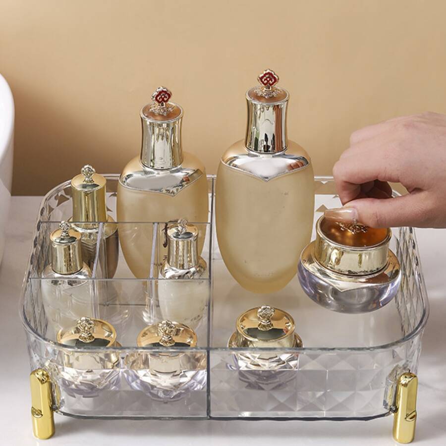 1 Transparent Or Emerald Green Storage Organizer Basket Box, Durable, Makeup Box; Multi-Use Organizer, Beauty Care Bathroom Organizer