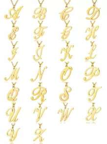 1入組不銹鋼簡約風26英文字母吊墜項鍊姓氏最初頸鏈 - 金黃色 - 查看 9