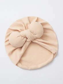 Bebé Gorro recién nacido unicolor lazo decorado - Beis - Ver 2