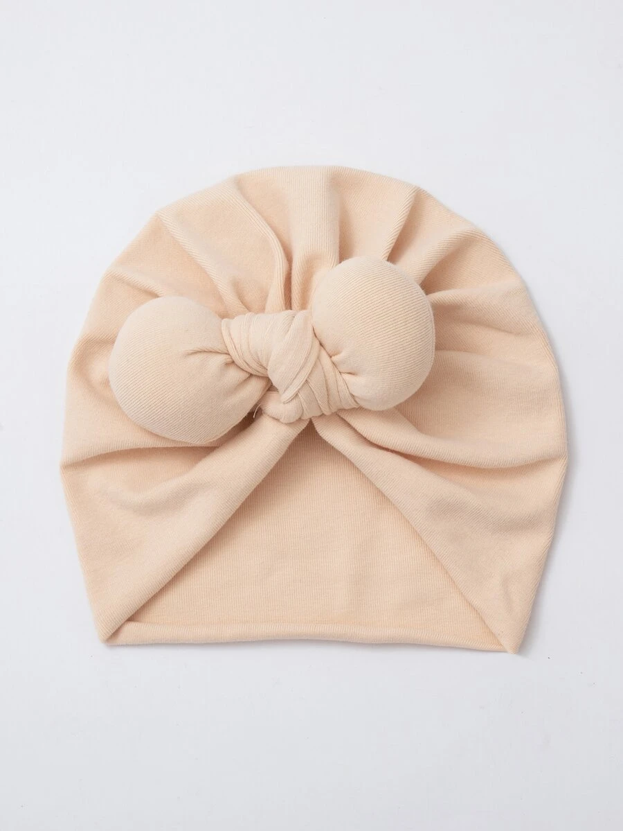Bebé Gorro recién nacido unicolor lazo decorado - Beis - Ver 1