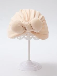 Bebé Gorro recién nacido unicolor lazo decorado - Beis - Ver 3