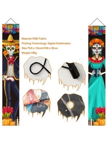 1對戶外裝飾用品門簾,的門廊旗,殭屍新娘道具門標誌適用於的 - 藍色 - 查看 2