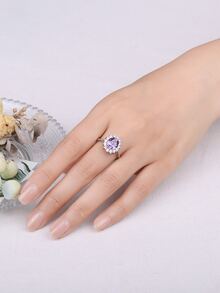 JewelryPalace 1入組優雅和奢華925純銀經典設計精美多面橢圓形切實驗室製造寶石藍寶石銀戒指適合女士適用於舞會宴會日常裝飾精細首飾類 - 紫色 - 查看 6