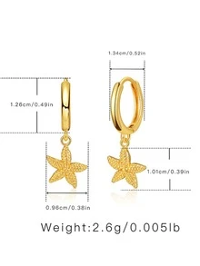 1雙金色海星吊墜耳環,優雅箍幾何星形設計女士耳朵夾 - 金黃色 - 查看 5